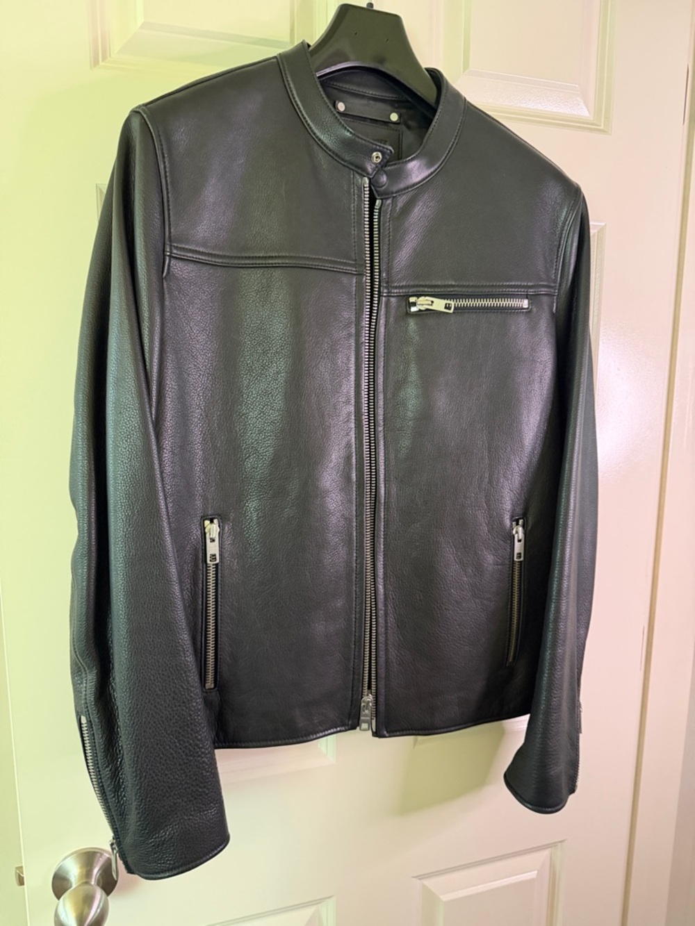 Coach Black Pebbled Leather Zip Jacket